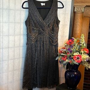 London Times Glittering Black Midi Dress